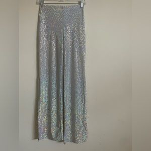 White Flare Pants - White Disco Ball Holographic Flare Pants // Metallic Bell B